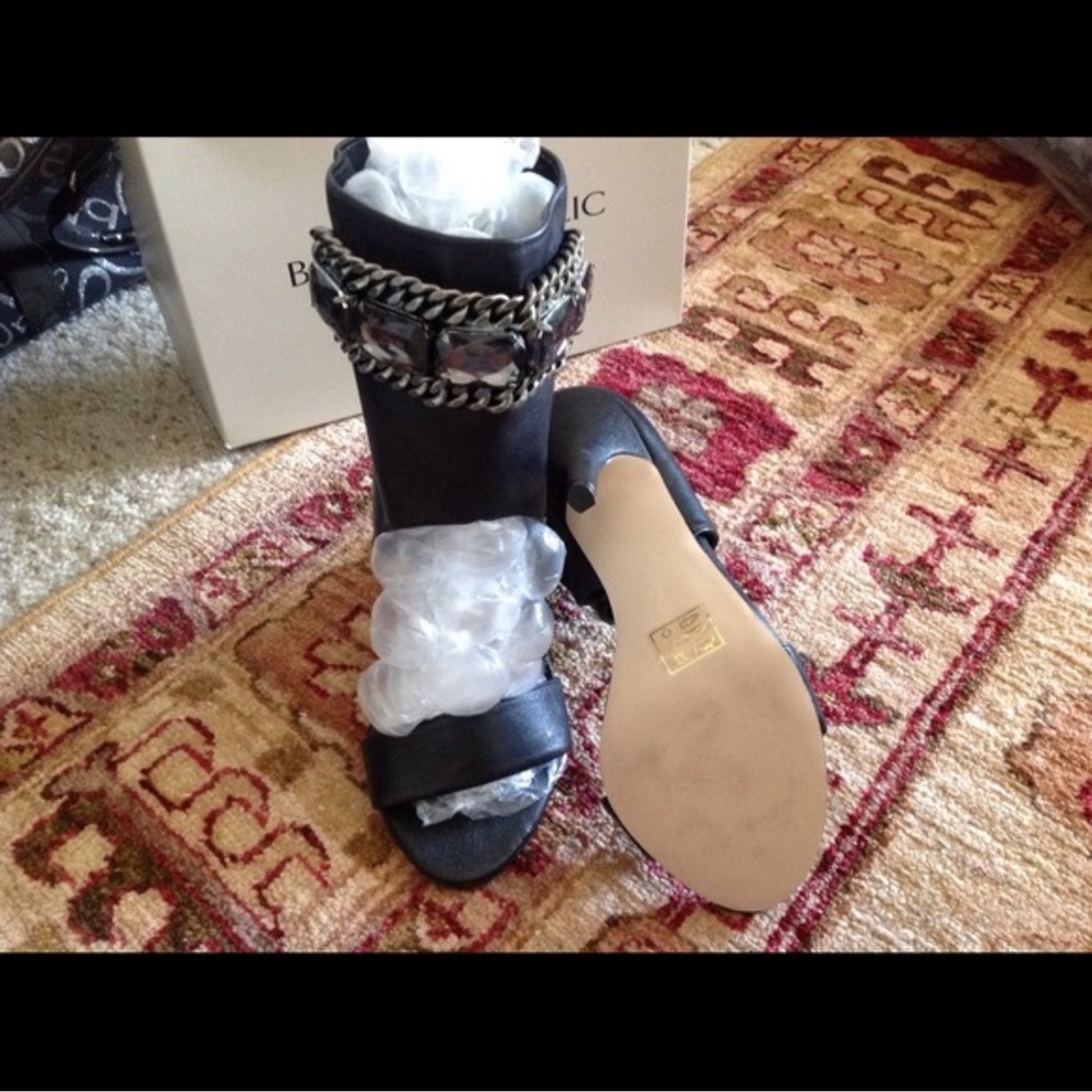 bebe Black Heeled Boots with Chain Detail